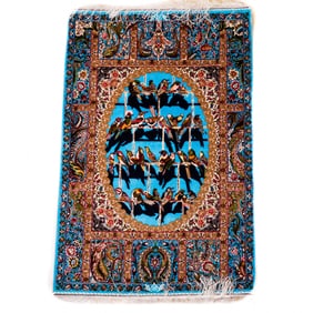 100% Silk Persian Ghom Rug With Birds & Flowers, 500kpsi