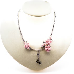 Dior Crystal Rose Choker Necklace Silver – Ceramic and Crystal Floral Design