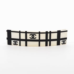 Chanel Spring 2005 05P Monochromatic Plaid Check Coco Resin Barrette – Black White