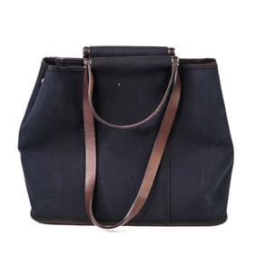 Hermes Cabag Leather & Canvas Leather Tote Bag Black and Brown