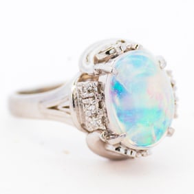 Platinum Stunning! Iridescent 1.60ct Crystal Opal & Natural Diamond Ring, – Size 5.25