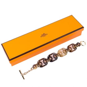 Hermes Eurydice Resin and Metal Bracelet Brown Multicolore with Box