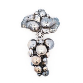 Georg Jensen Grape Brooch, Design 217B, Sterling Silver, Moonlight Collection