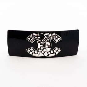 Chanel 09A CC Rhinestone Barrette Black Resin Iconic Piece