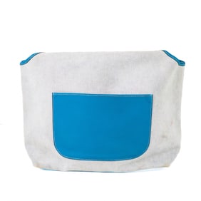Hermes Jardiniere PM Toile and Taurillon Clemence Blue Jean with Palladium Hardware Tote Bag