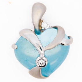 Platinum 900 6.18ct Cabochon Aquamarine & Diamond Pendant