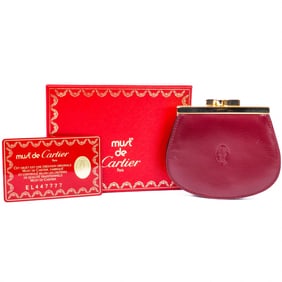 Cartier Must de Cartier Bordeaux Leather Coin Case with Box & Card