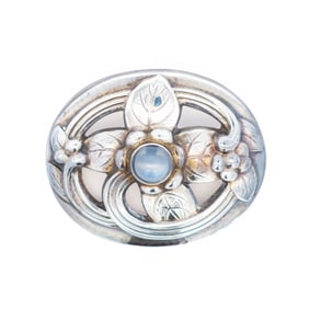 Georg Jensen Brooch No.138, Denmark, Mid 20th Century, Sterling silver with Moonstone Cabochon