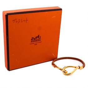 Hermes Jumbo Hook Leather Gold Bracelet