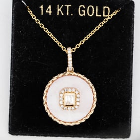 14KYG Rope Twist Pink Enamel & Diamond Pendant Necklace