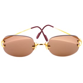 Cartier Rimless Double-Point Sunglasses with C Motif - Gold Tone 140 Size