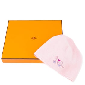 Hermes Adada Pink Cashmere Embroidered Baby Hat New with Tags & Box