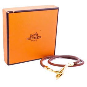 Hermes Jumbo Hook Double Wrap Leather Bracelet 17 cm – Gold Tone Hardware