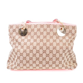 Gucci GG Canvas Shoulder Bag Beige x Pink Leather Trim Coated Canvas 90s 2000s