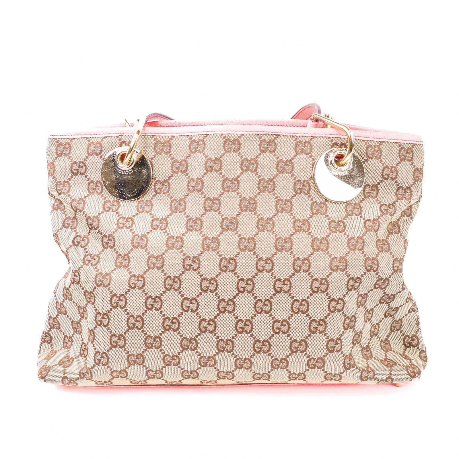 Gucci GG Canvas Shoulder Bag Beige x Pink Leather Trim Coated Canvas 90s 2000s (1 of 7)