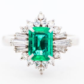 Platinum 900 1.32ct Zambian Emerald & .74ctw Diamond Ring, GIA#1232636314 Size 7