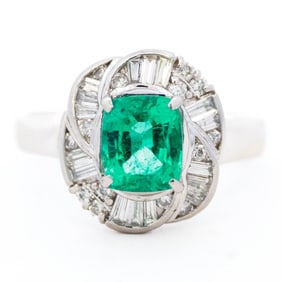 GIA Platinum 900 1.59ct Cushion Brilliant Zambian Emerald & .53ctw Diamond Ring GIA#2235504656 Size