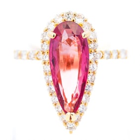 18K Yellow Gold 3.01ct Ruby 0.62ct Diamond Ring – Pear Brilliant, GRL Certified, Size 6.25