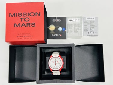 Omega × Swatch Mission to Mars SO33R100 Quartz Watch – Bioceramic White & Red, 42 mm