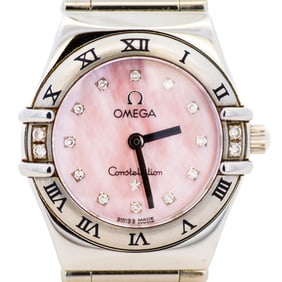 Omega Constellation My Choice Mini 22 mm Stainless Steel Pink Diamond Dial Quartz Ladies Watch