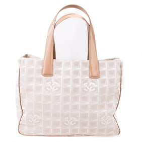 Chanel New Travel Line Tote Nylon Jacquard Beige with Leather Handles 10 Series
