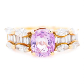 18K Yellow Gold GIA 2.76ct Pink Sapphire & 1.31ctw Diamond Ring, Size 7