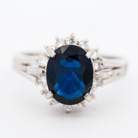 Platinum 2.07ct Sapphire & .31ctw Diamond Ring, Size 6