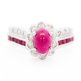 Platinum 1.34ct Ruby & .32ctw Diamond Ring, Size 5 5
