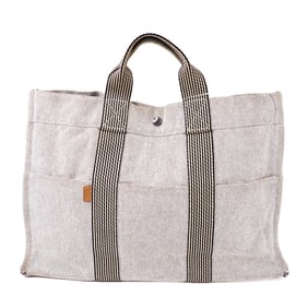 Hermes Fourre Tout GM Canvas Tote Bag Grey with Black Stripes