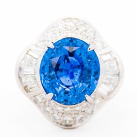 Platinum 900 7.78ct Cornflower Blue Sapphire 1.64ct Diamond Ring – AIGS Certified, Size 6.75
