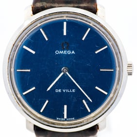 Omega De Ville Stainless Steel Navy Dial Watch – Tool 104 Caseback, 33 mm