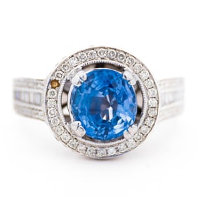 18K White Gold 2.32ct Sapphire & 1.00ctw Diamond Ring GIA#1236638961 Size 5
