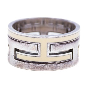 Authentic Hermes Move H Ring Sterling Silver 925 with Enamel Inlay – Size 54 / 7 US