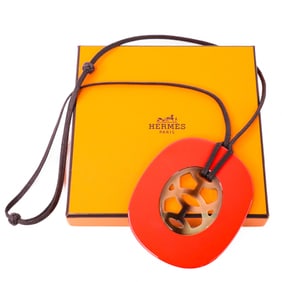 Hermes Lift Necklace Buffalo Horn and Red Lacquer Pendant