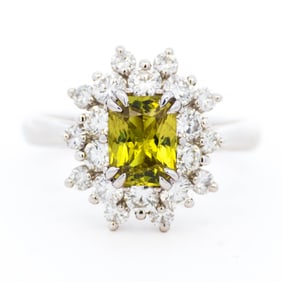 Platinum 950 .98ctw Diamond 1.29ct No Heat Madagacar Sapphire Ring Size 6