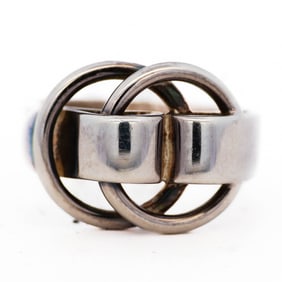 Vintage Hermes Deux Anneaux Ring Sterling Silver Size 50