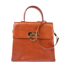 Ferragamo Gancini 2-Way Shoulder Bag Brown Leather