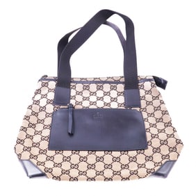 Vintage Gucci Tote Bag Beige Monogram Canvas Black Leather Trim