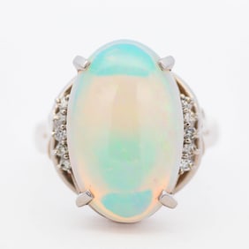 Platinum 900 8.37ct Opal 0.143ct Diamond Ring – Size 8.75