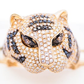 14K Yellow Gold 1.85ctw Diamond Panther Ring $17,579 retail Size 6