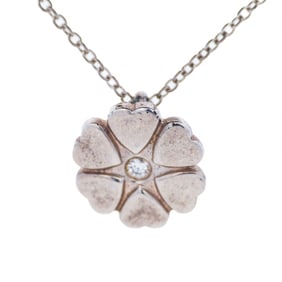 925 Sterling Silver Tiffany & Co. Heart Clover & Diamond Necklace 16"