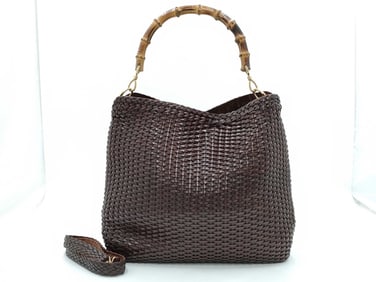 Gucci Bamboo Leather Braided Woven Tote Bag