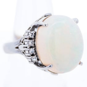 Platinum 900 10.16ct Opal 0.16ct Diamond Ring – Size 4.5