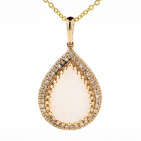14K Yellow Gold Diamond & 2.80ct Teardrop Opal Pendant Necklace, 18" Retail $7,849.00