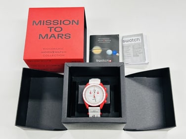 Omega × Swatch Mission to Mars Quartz Watch – White & Red, 42 mm
