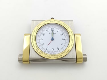 Stainless Steel Swiza Table Clock – White Dial Quartz