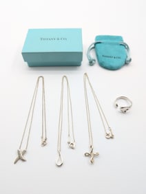 Tiffany & Co. Sterling Silver “Full Heart?? Jewelry Set – Necklace and Three Rings, Size 12,