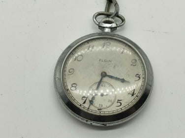 Elgin Silver-Tone Pocket Watch – 45 mm