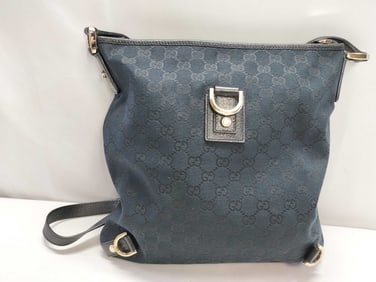 Gucci Black GG Monogram Crossbody Bag w/Silver Hardware
