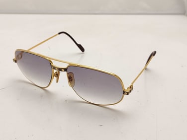 Cartier Gold-Plated Aviator Sunglasses w/Glasses Case